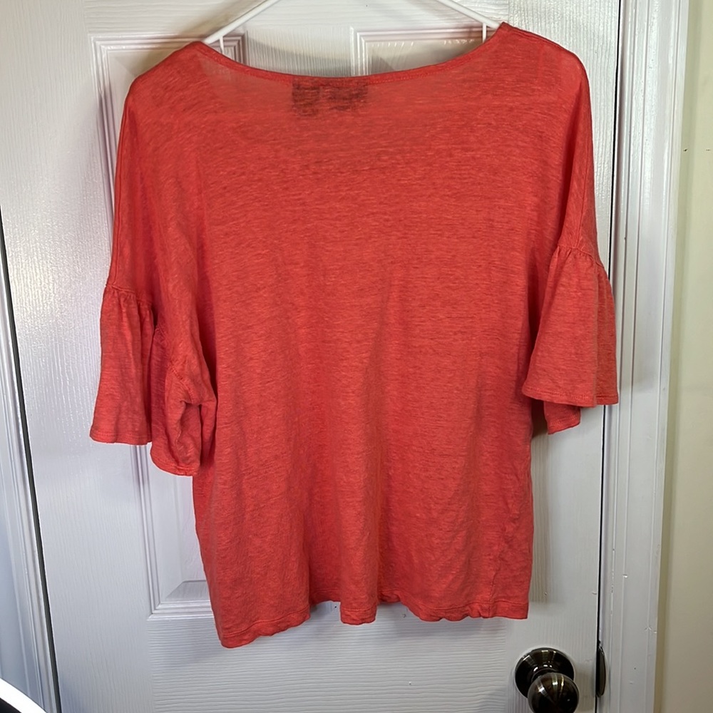 Rachel Roy 100% Linen Coral Ruffled Sleeve Shirt - Picture 5 of 5